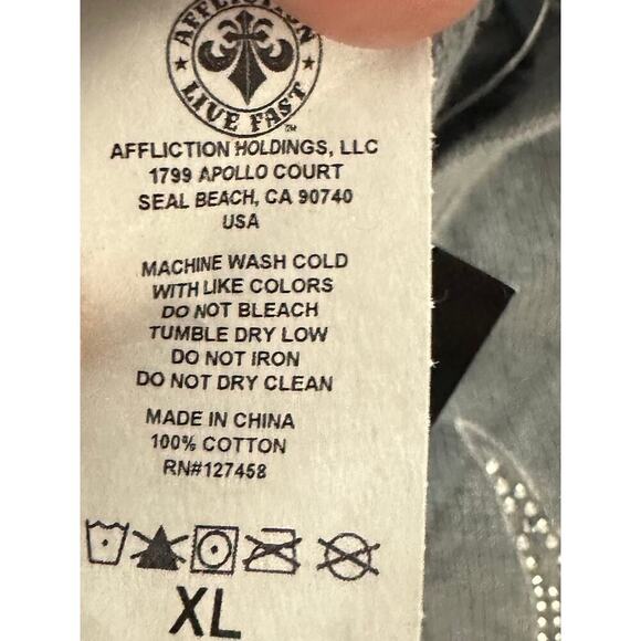 AFFLICTION Diamond Creek Long Sleeve Crewneck Rhinestone Braided Back Sz XL NWT - Picture 5 of 6